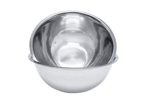 Great Credentials front view of two stainless mixing bowls showing professional finish and capacity
