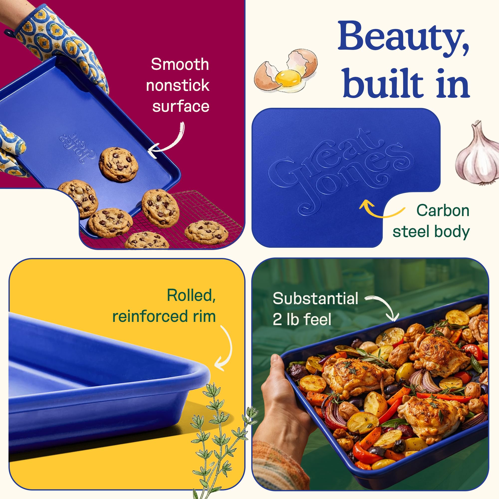 Great Jones close-up of nonstick surface highlighting easy food release