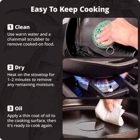Greater Goods skillet baking cornbread in oven illustrating multi-use versatility