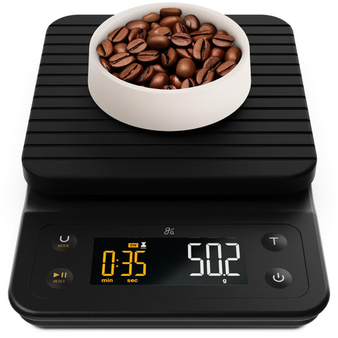 Greater Goods scale front view showing clean platform and controls for precise brewing