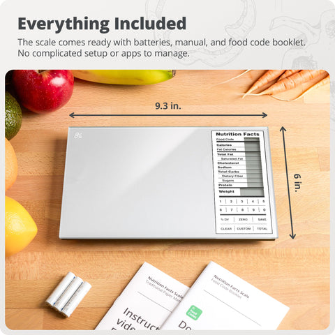 Greater Goods scale beside apples for size comparison, aiding portion control and accuracy