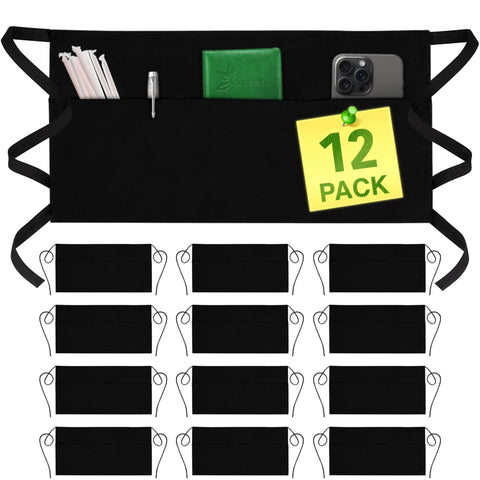 GREEN LIFESTYLE front view of black waist apron showing neat pockets and tidy look