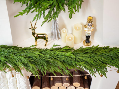 Green Moon Norfolk pine garland front view showing full six-foot greenery and shape