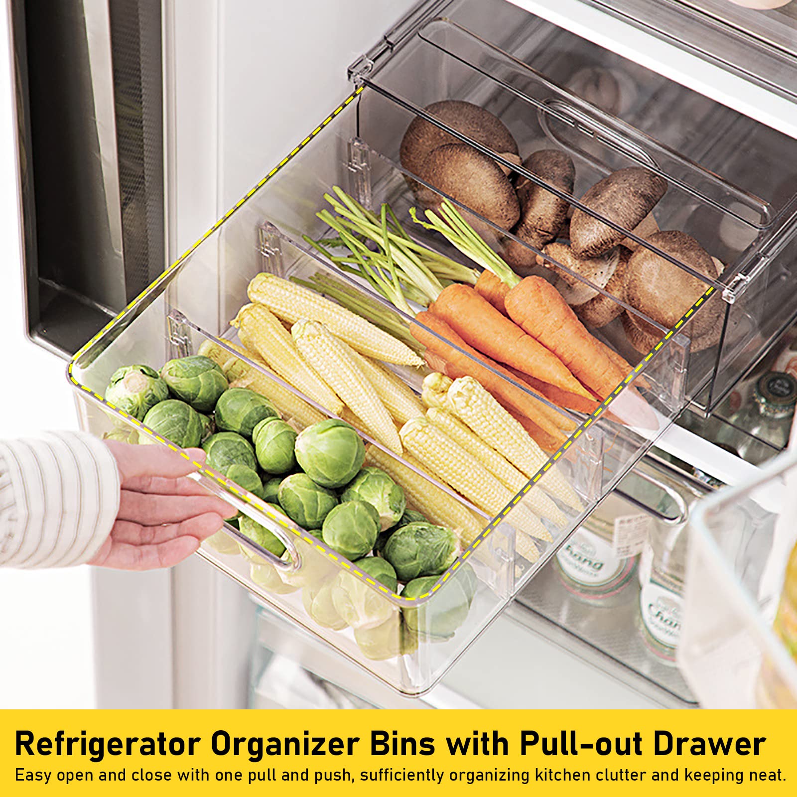 Greenby large drawer with removable partition organizing fruits and vegetables efficiently