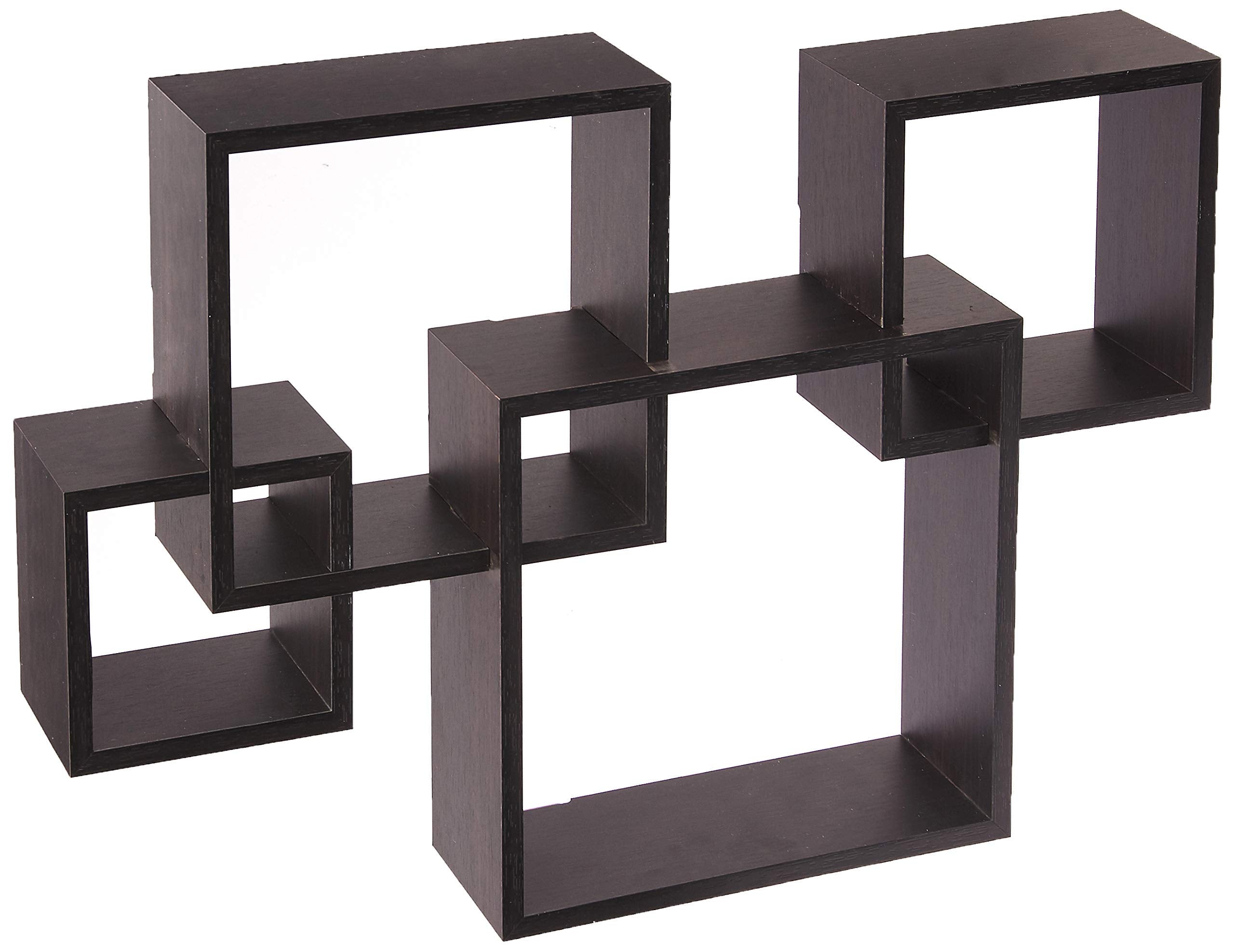 Greenco 4-cube espresso front view mounted on wall showing organized decor and space-saving benefit