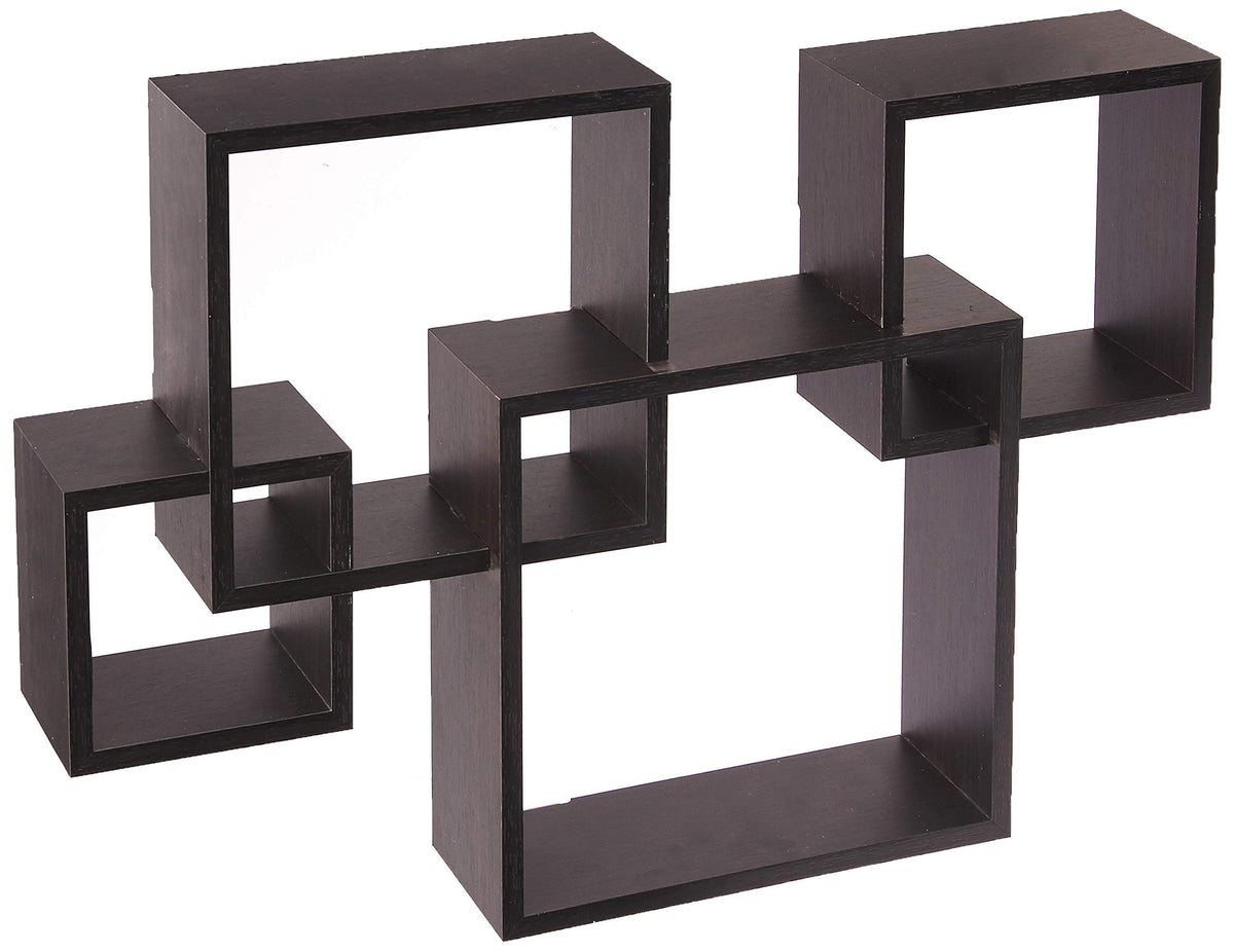 Greenco 4-cube espresso front view mounted on wall showing organized decor and space-saving benefit
