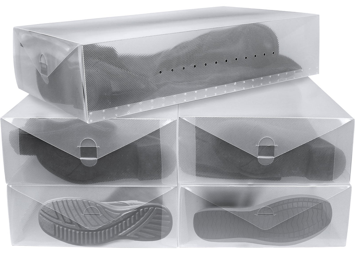 Greenco front view clear shoe box showing visibility and neat storage benefit