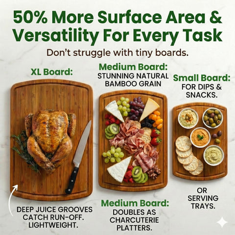 Greener Chef board in use carving turkey shows large surface handling holiday meals