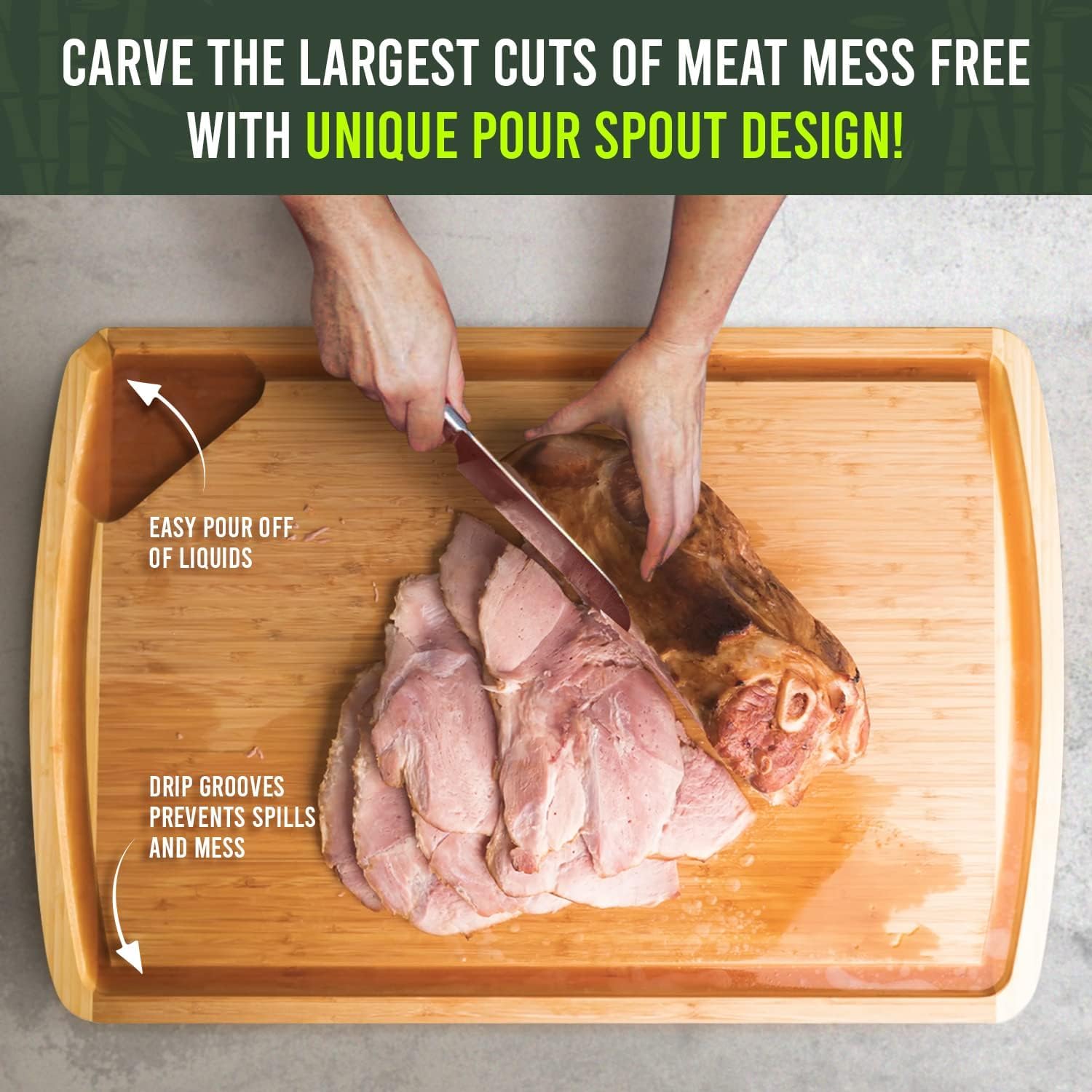 Greener Chef board in use carving a turkey illustrating large capacity and control