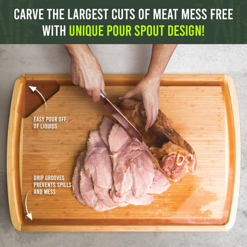 Greener Chef board in use carving a turkey illustrating large capacity and control