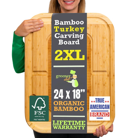 Greener Chef front view of 2XL carving board showing full surface and edges benefit: large carving area