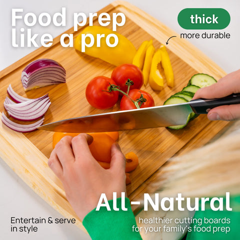 Greener Chef board in use chopping meat showing stability and knife-friendly surface