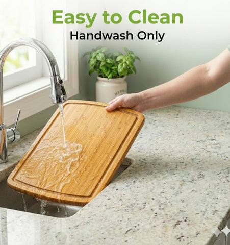 Greener Chef board next to utensils to show 18-inch scale and utility