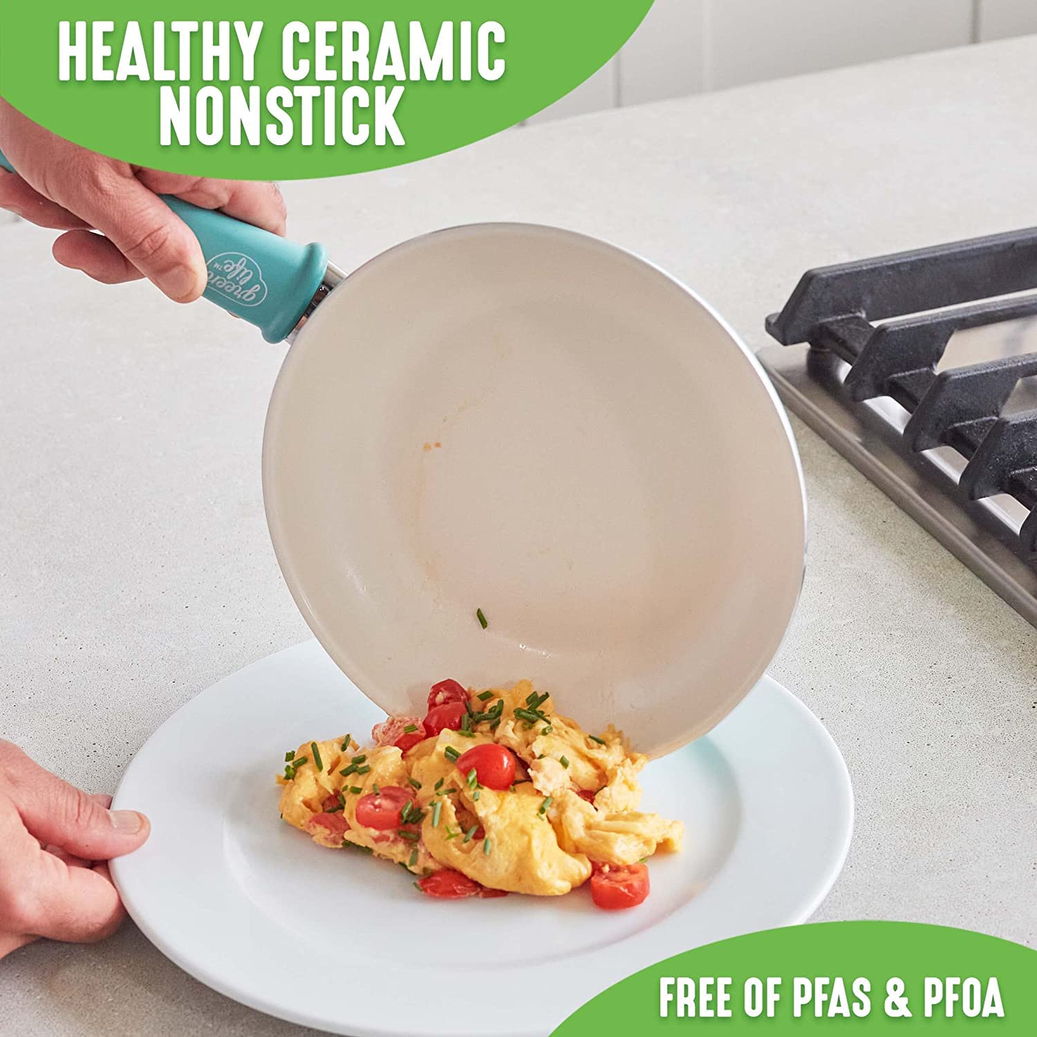 GreenLife close-up of ceramic nonstick surface illustrating easy-release benefit