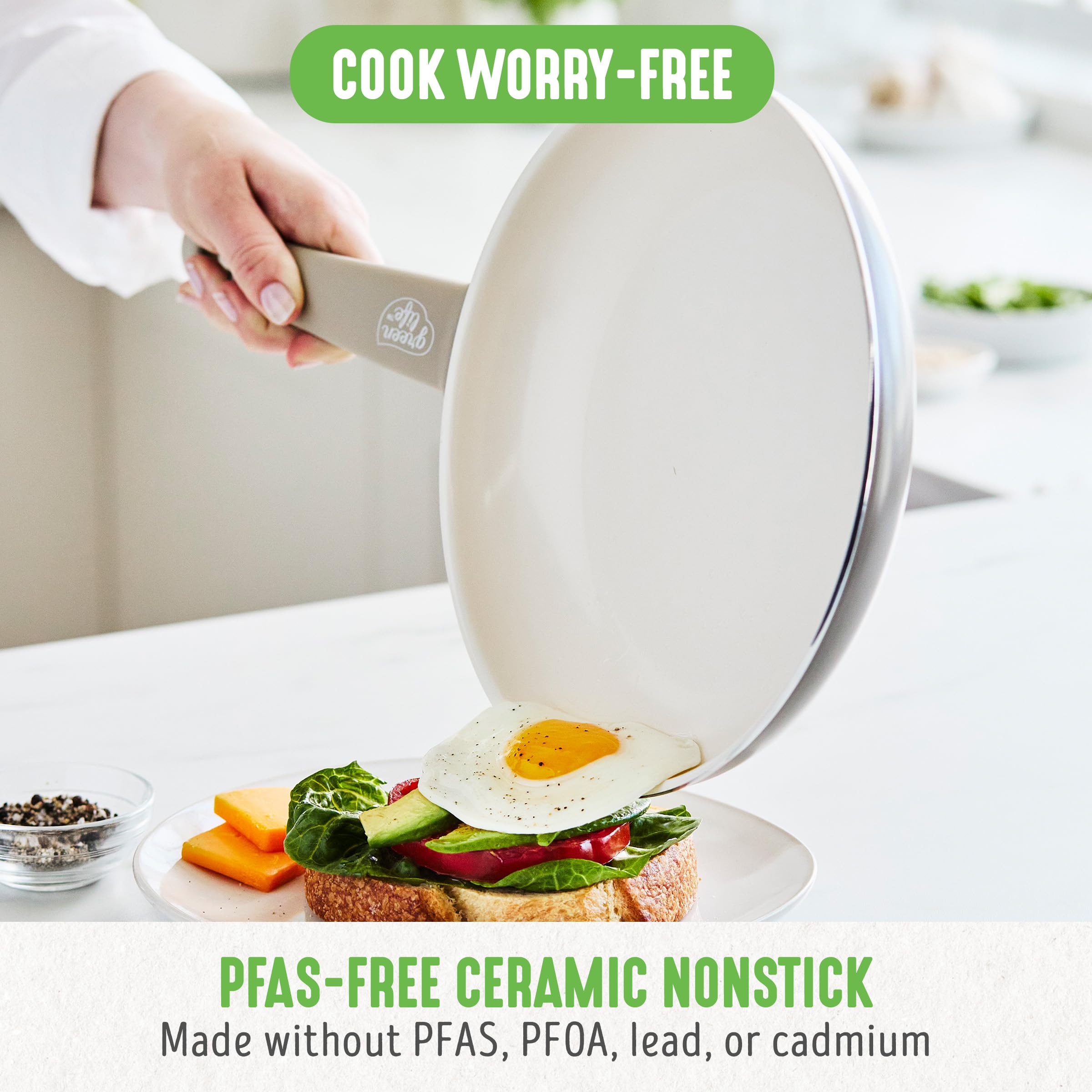 GreenLife 9.5-inch frypan top-down view with smooth nonstick for easy cooking