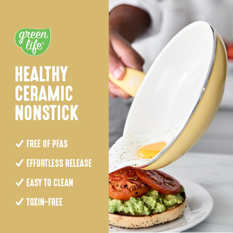 GreenLife 9.5-inch frypan close-up showing smooth nonstick for easy flipping