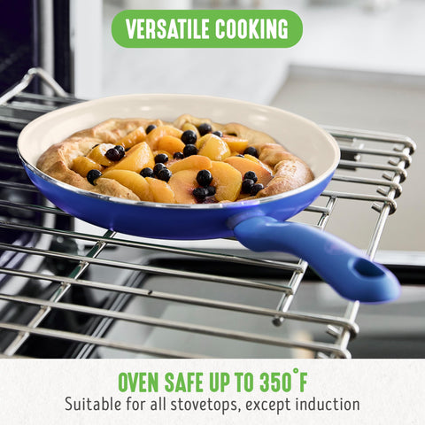 GreenLife 2.5QT sauté pan in use showing even heating and one-pan meal convenience