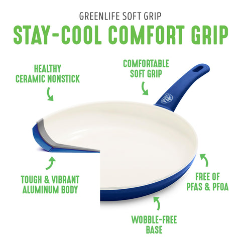 GreenLife soft grip handle close-up demonstrating cool-touch comfort and safe handling