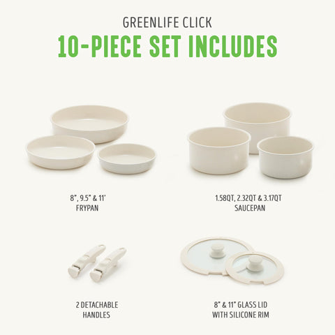 GreenLife pan with detachable handle attached demonstrating secure grip and safe cooking benefit