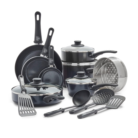 GreenLife front view of full 16-piece set showing complete contents and convenience