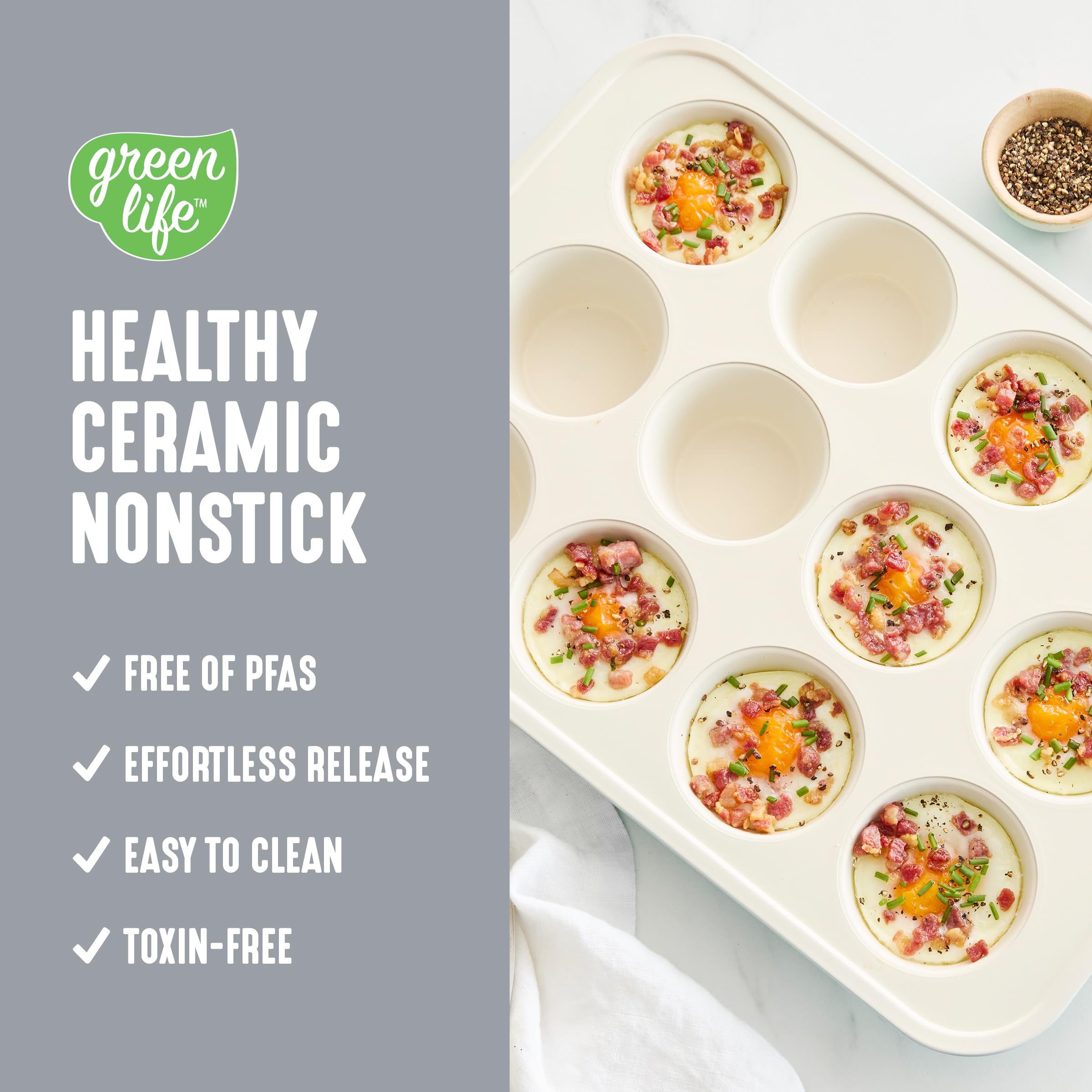 GreenLife ceramic surface close-up highlighting nonstick coating for effortless release