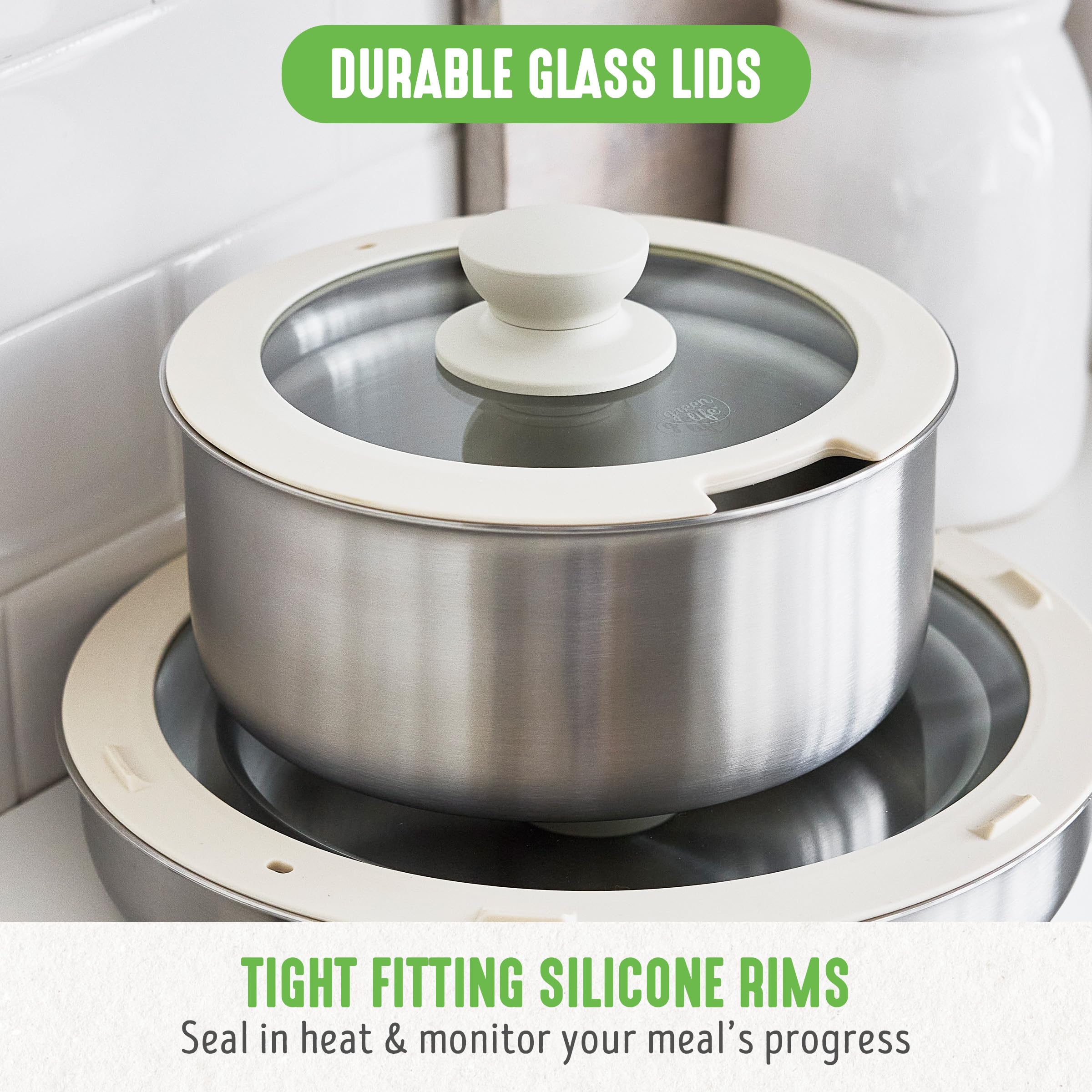 GreenLife pan in oven without handle showing oven-safe temperature capability