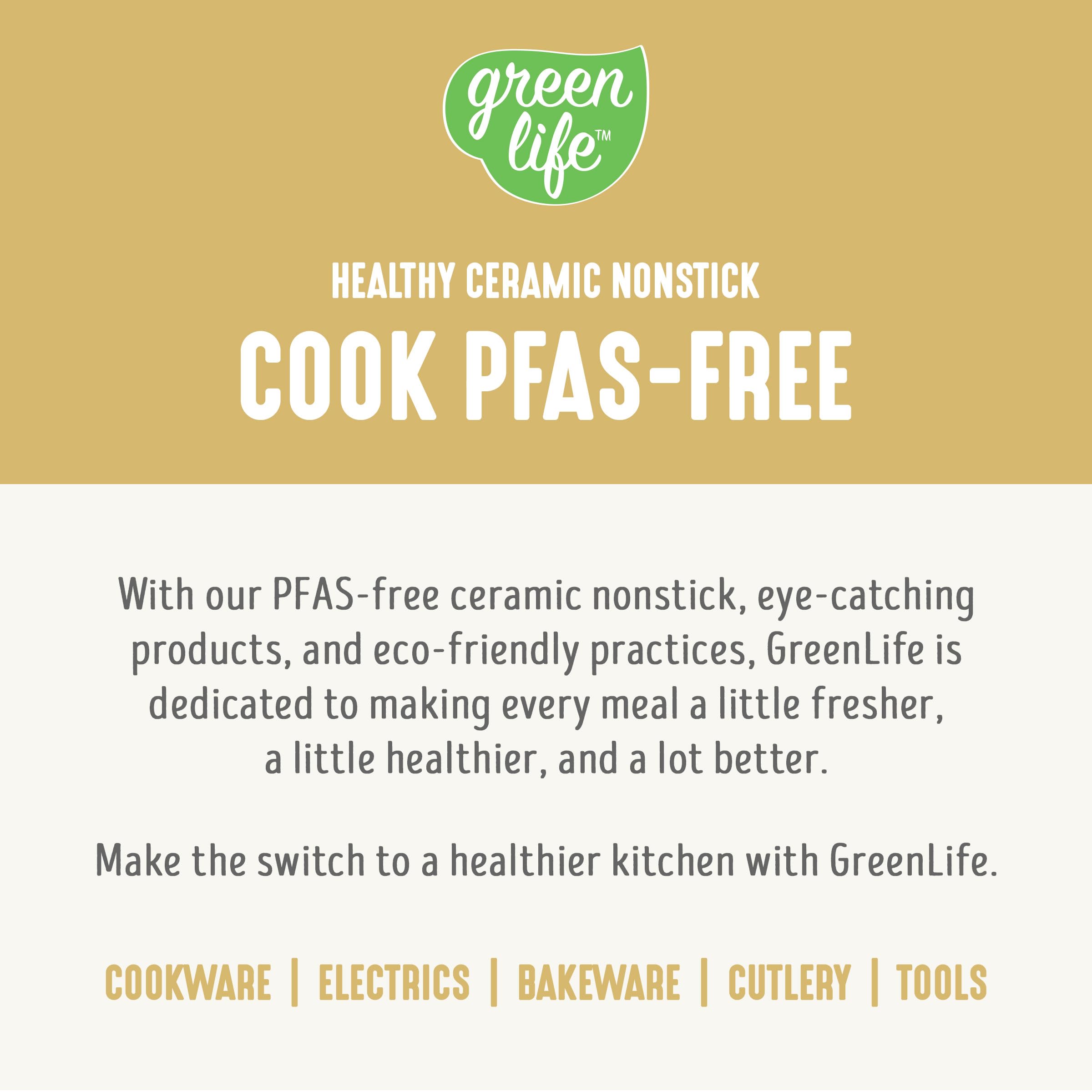 GreenLife cookware beside fruit showing scale and everyday kitchen size