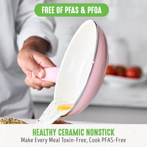 GreenLife 9.5-inch frypan top view highlighting smooth ceramic surface for effortless release
