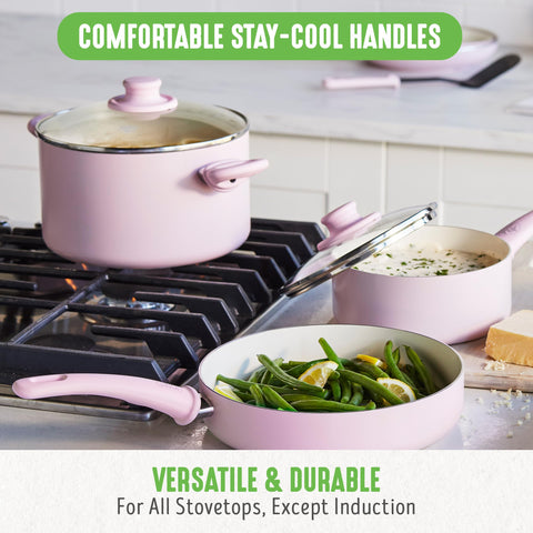 GreenLife pan with sautéed vegetables demonstrating even cooking and nonstick cleanup benefit