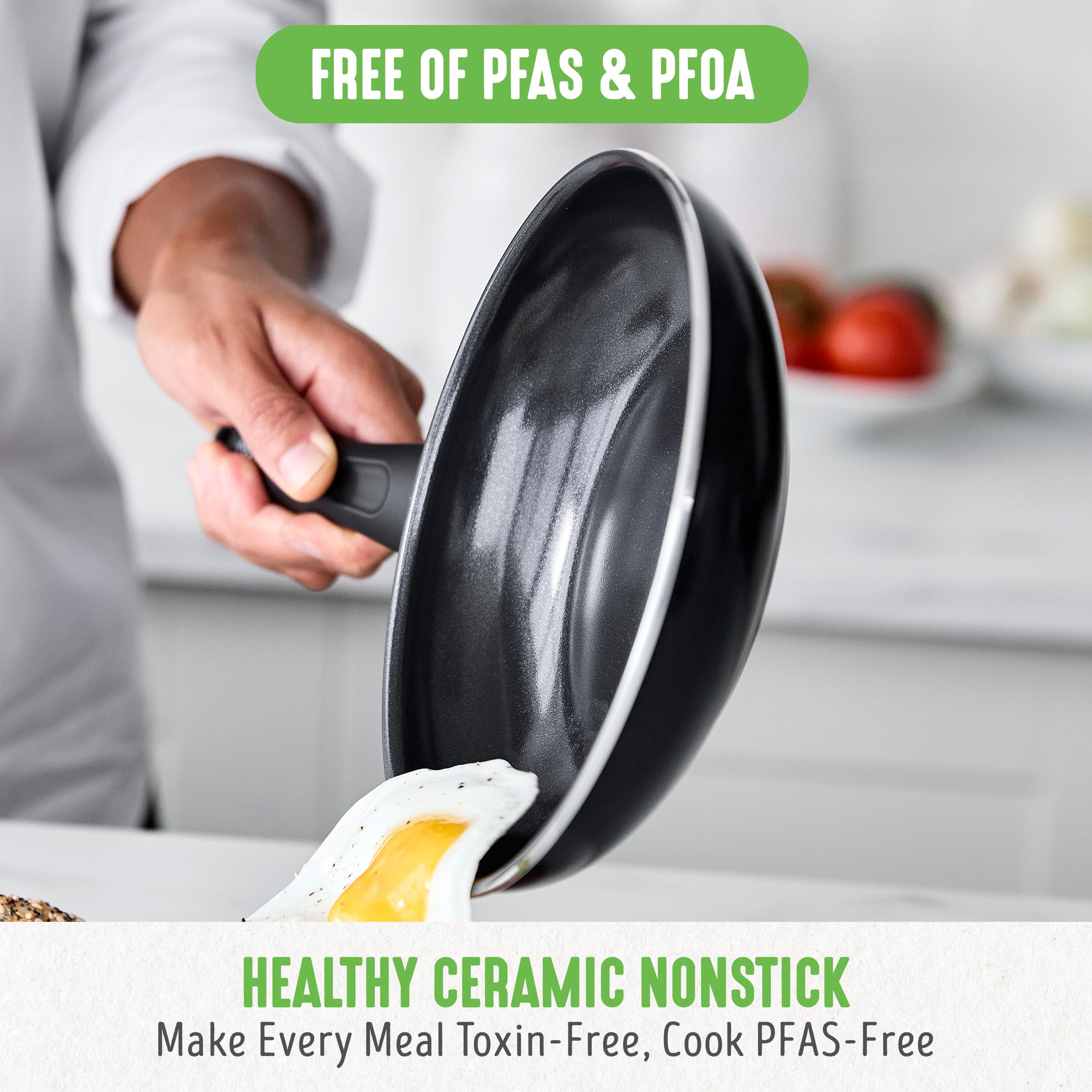 GreenLife stacked cookware set saving space with organized storage benefit