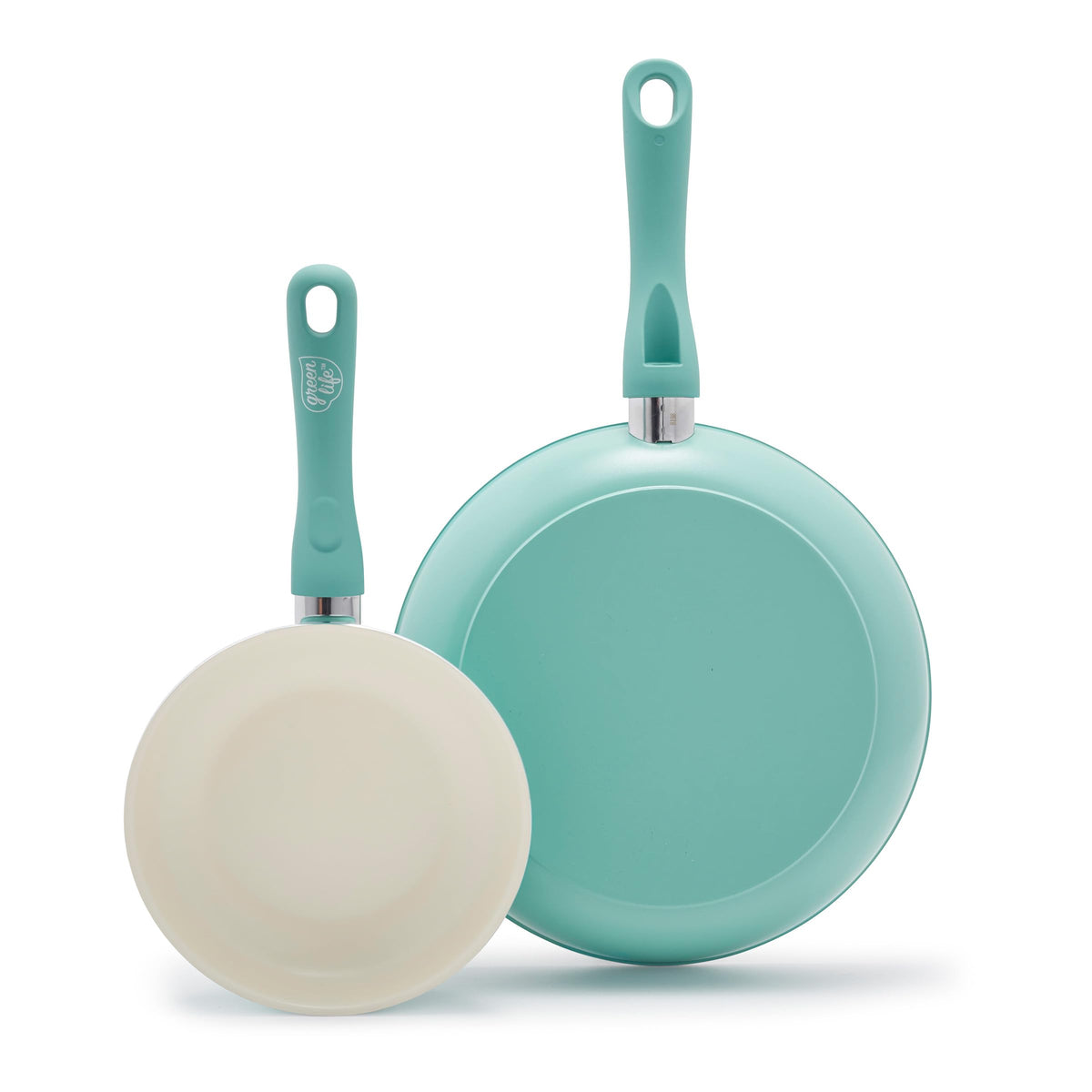 GreenLife turquoise set front view showing both pans and vibrant finish for quick meal prep