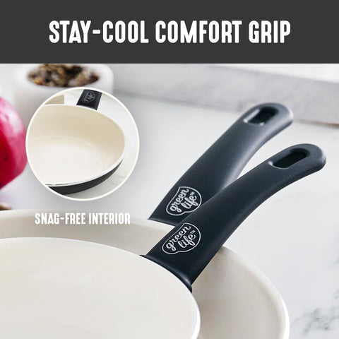 GreenLife reinforced wobble-free base highlighting even heating