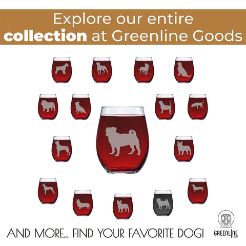 Greenline Goods Pug glasses on kitchen counter staged for entertaining to enhance pet-lover décor