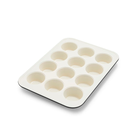 GreenPan Bakewell front view showing 12 cups with bright finish and easy baking