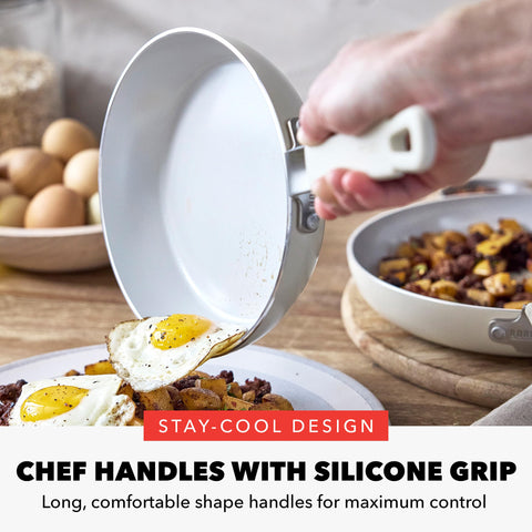 GreenPan x Bobby Flay chef handle silicone grip close-up showing comfortable, safe handling