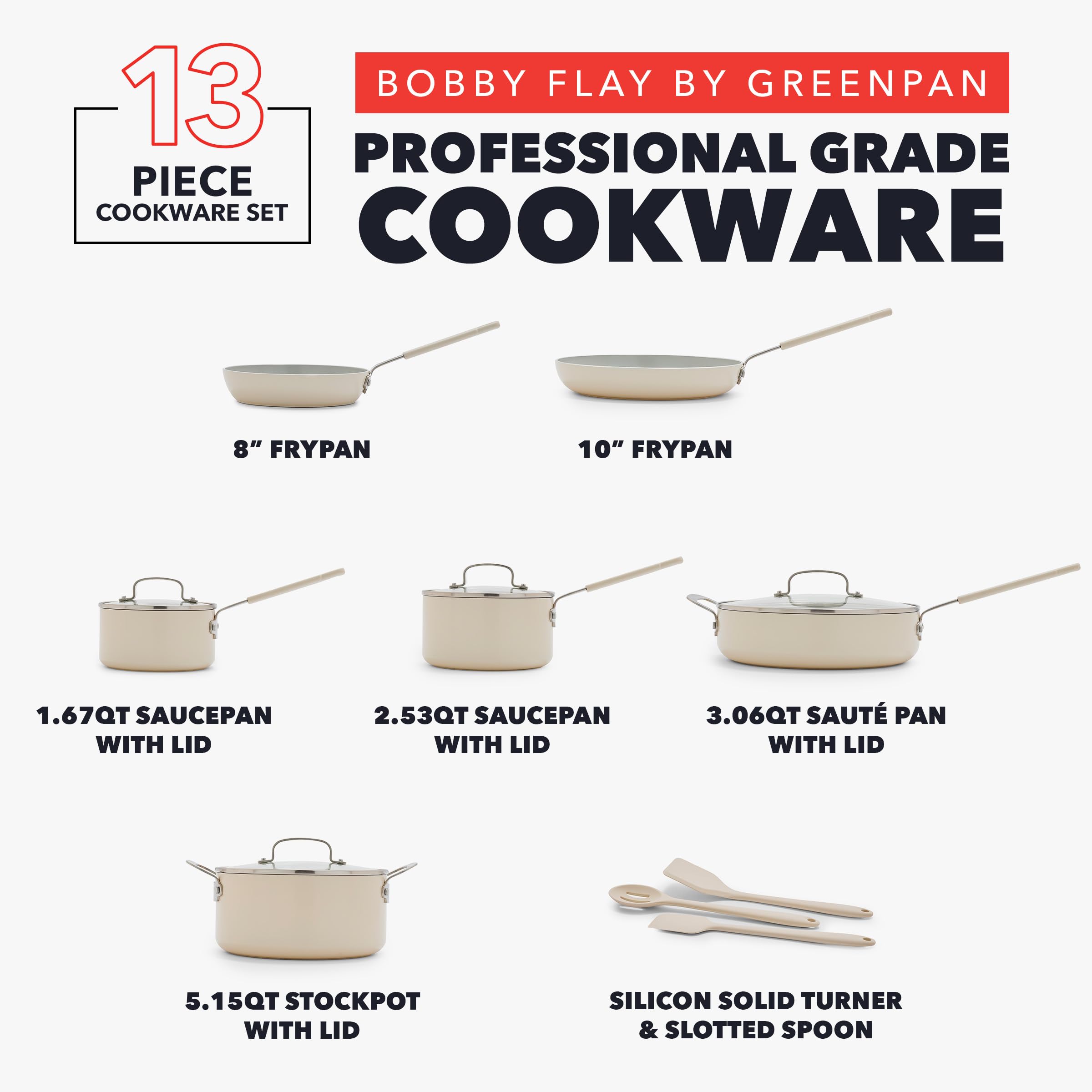 GreenPan x Bobby Flay diamond-infused ceramic surface close-up showing durable nonstick performance