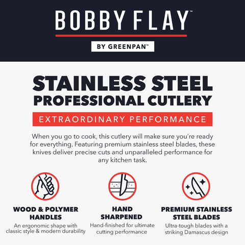 GreenPan Bobby Flay edge profile close-up showing sharp hand-sharpened edge