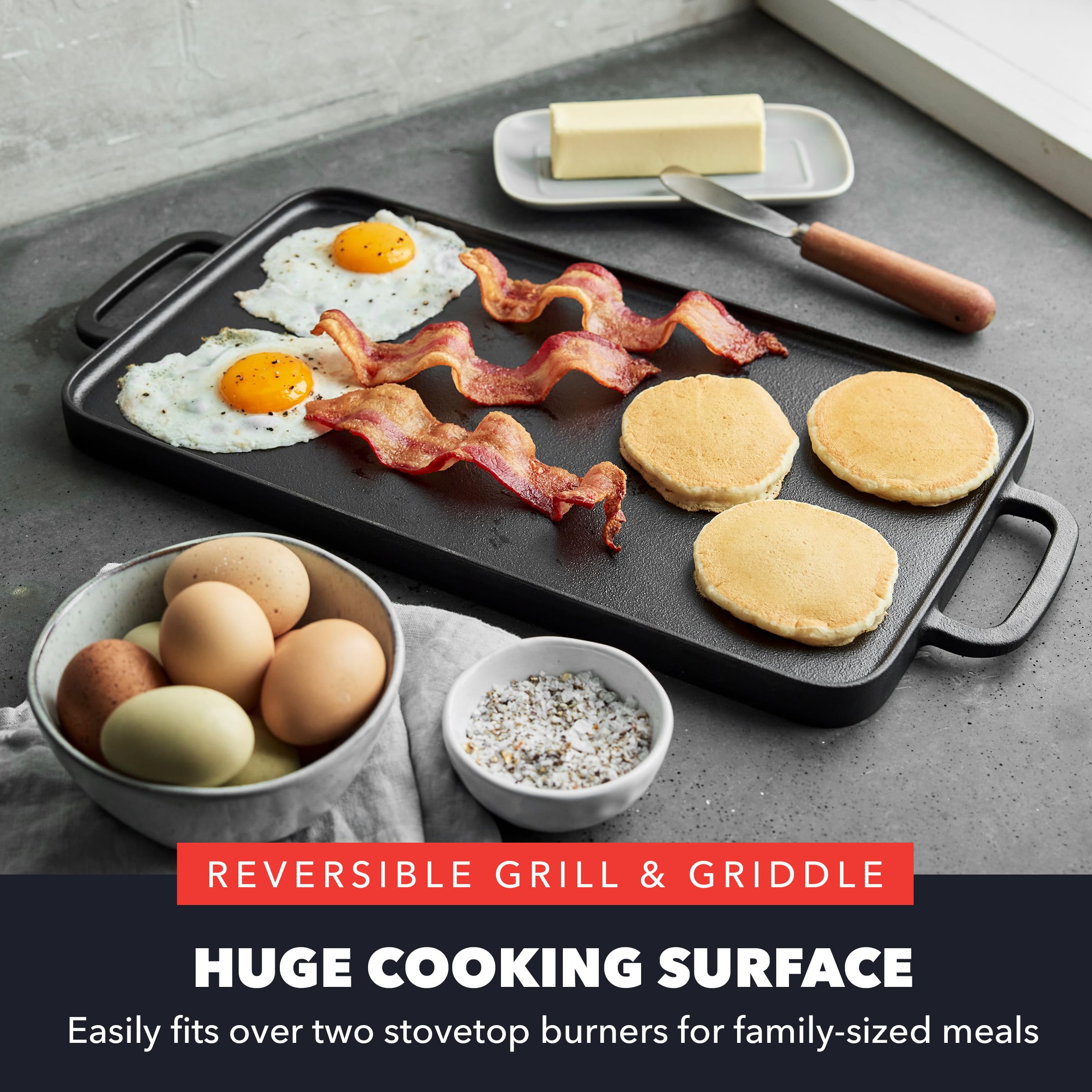 GreenPan Bobby Flay full surface shot showing 11x16.5 inch area, family-sized capacity
