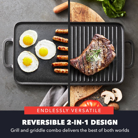 GreenPan Bobby Flay flat griddle close-up showing smooth surface, ideal for eggs