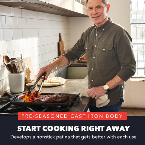 GreenPan Bobby Flay grill side close-up showing high ridges, even searing benefit