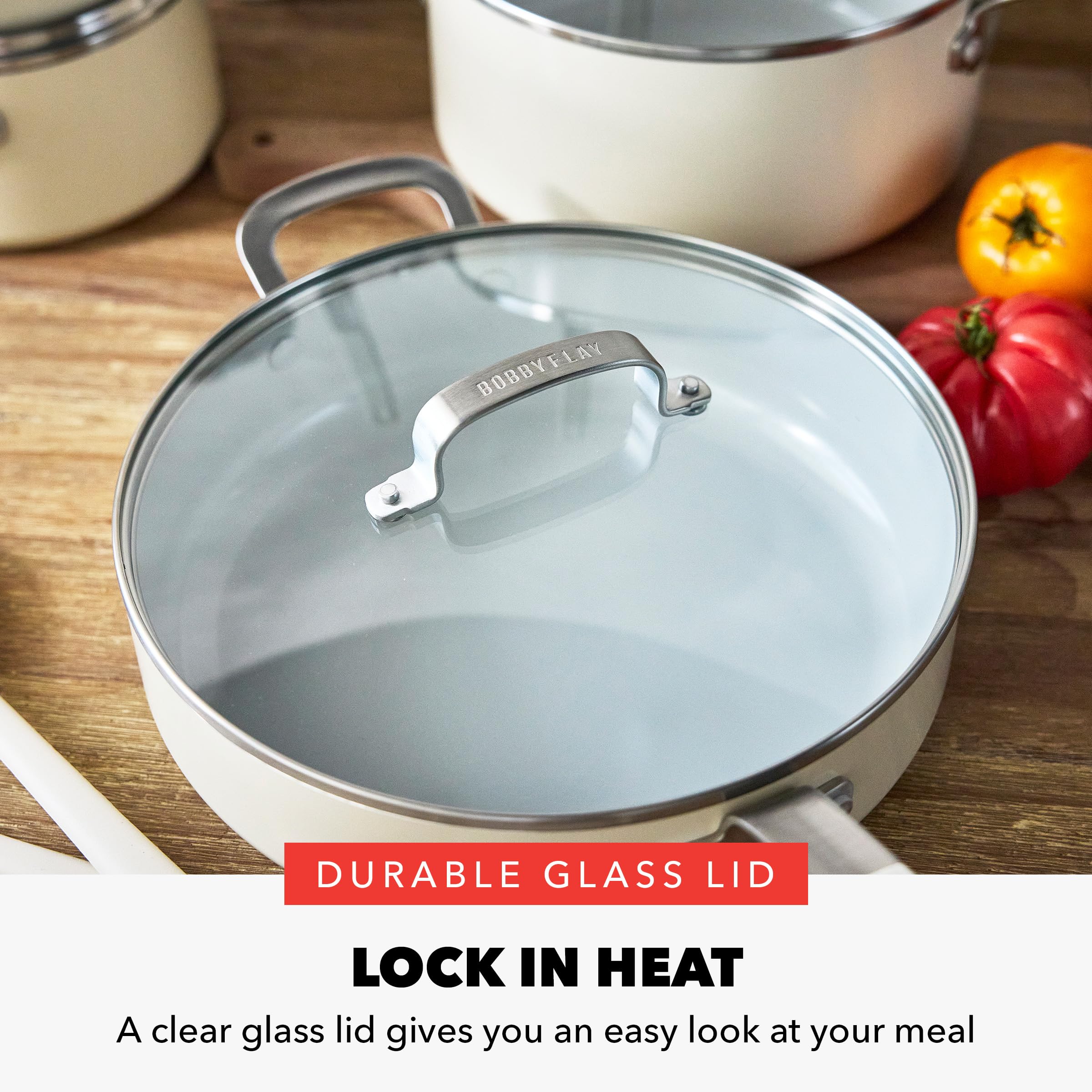 GreenPan x Bobby Flay full set in kitchen lifestyle shot showing coordinated design and everyday use