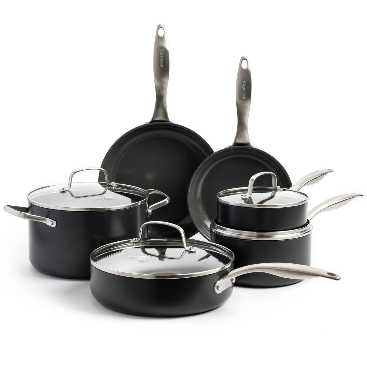 GreenPan Canterbury full 10-piece set displayed, showing versatile cookware benefits