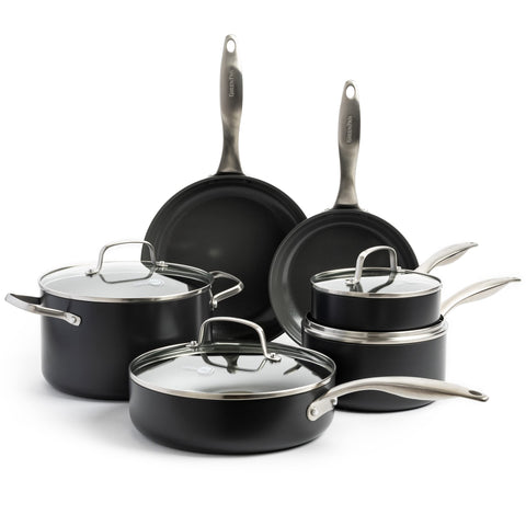 GreenPan Canterbury full 10-piece set displayed, showing versatile cookware benefits