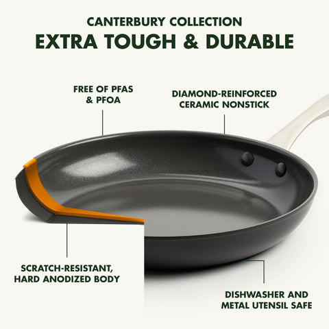GreenPan frypan cooking eggs, highlighting fast release and easy flipping