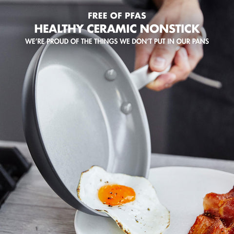 GreenPan Chatham 8-inch top-down view highlighting cooking surface and nonstick release