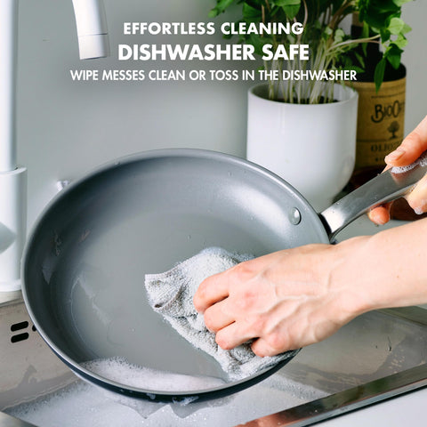GreenPan pouring from saucepan showing drip-free edge for clean transfers