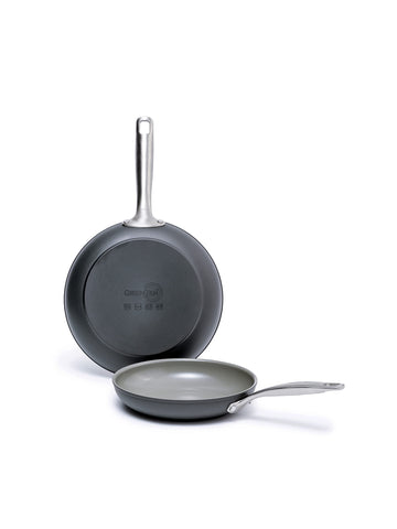 GreenPan Chatham front view of both pans showing durable finish and quick heating