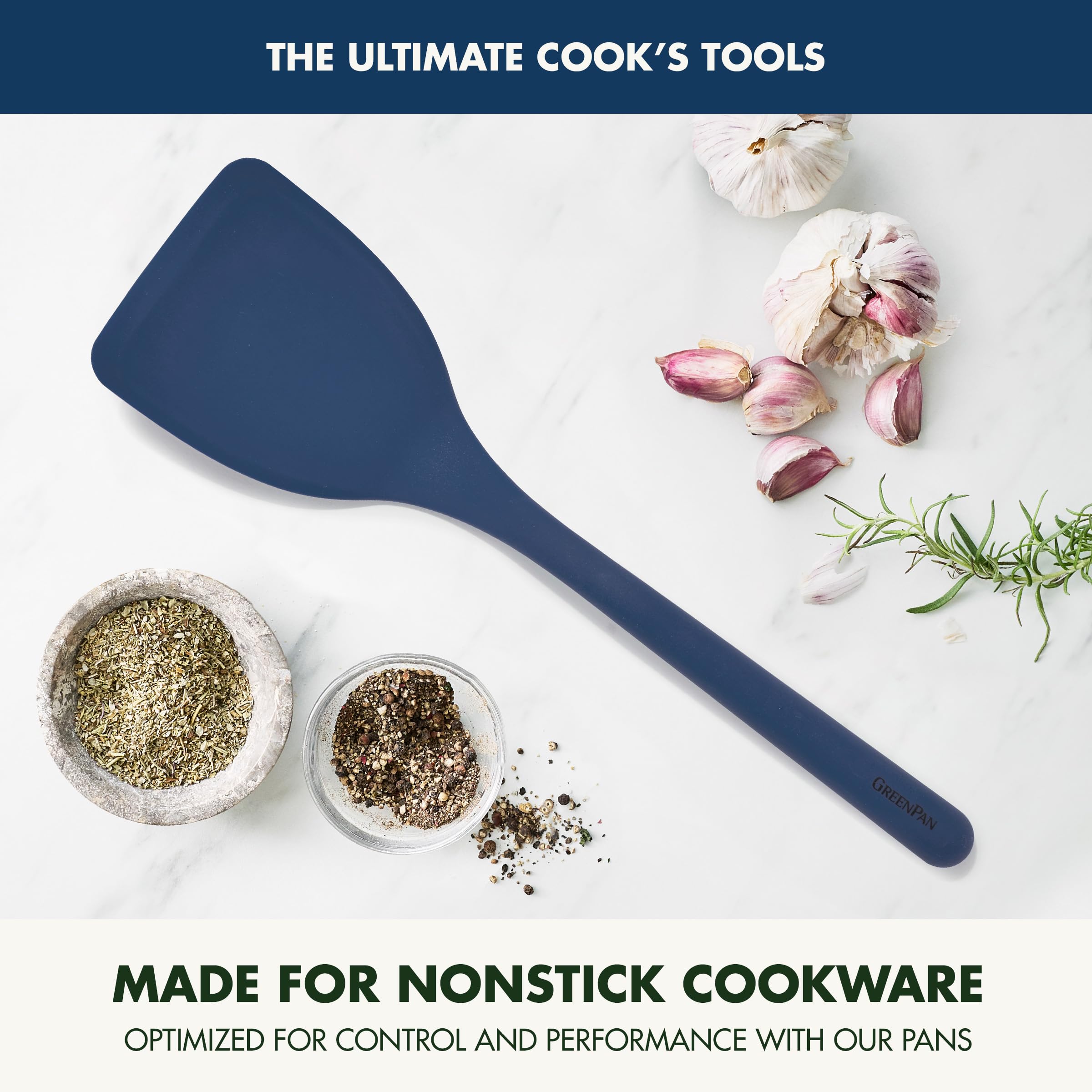 GreenPan silicone edge close-up showing flexible scraper that protects pans