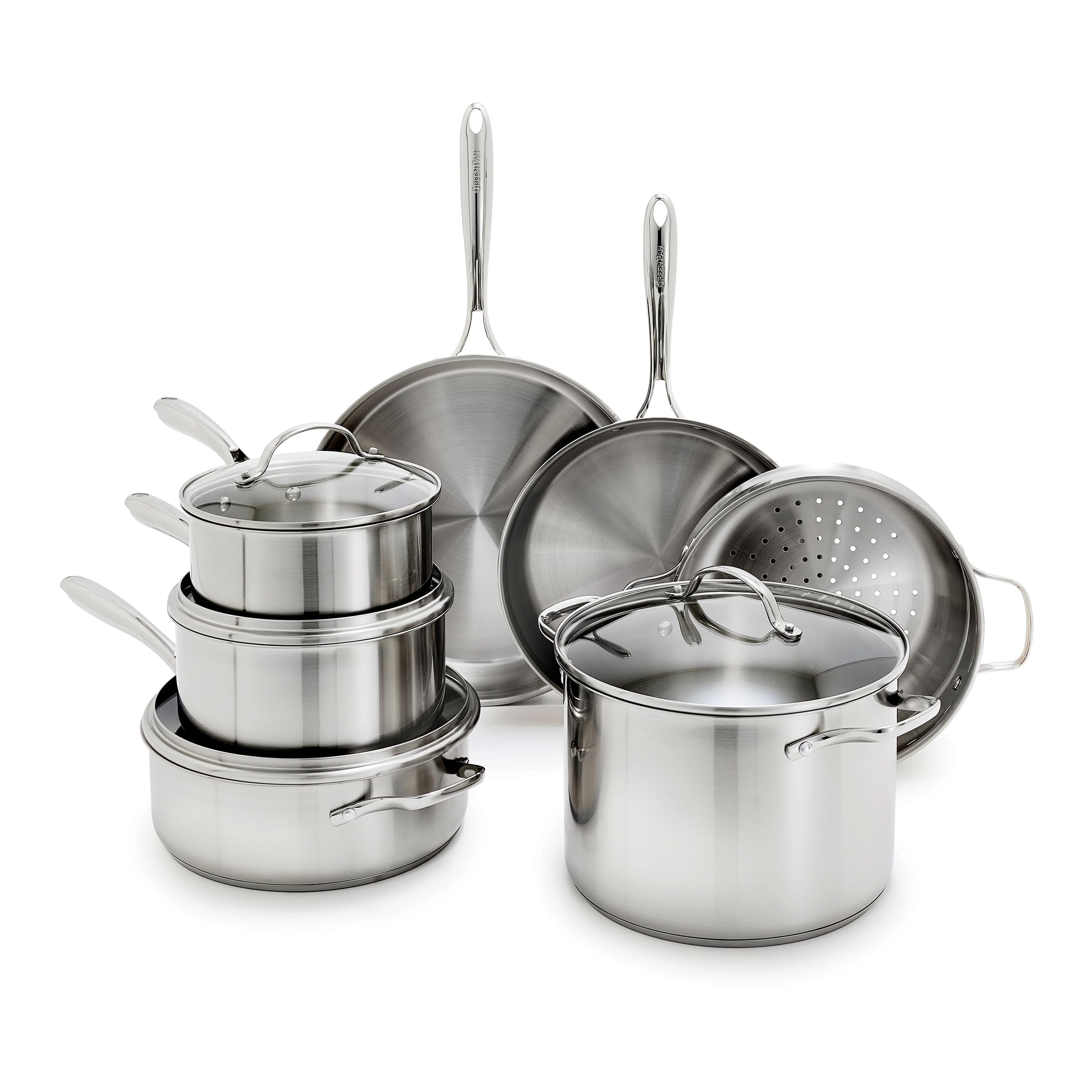 GreenPan full 11-piece set front view shows complete cookware for versatile cooking