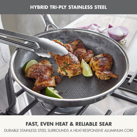 GreenPan hybrid searing steak to demonstrate high-heat browning benefit